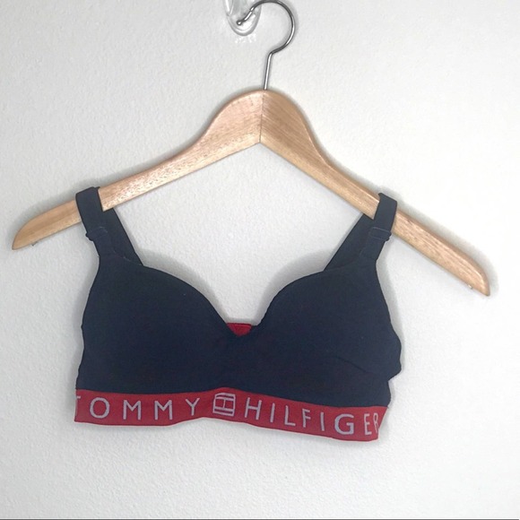 TOMMY HILFIGER Red & Blue Seamless Logo Padded bra, size medium - Picture 1 of 2